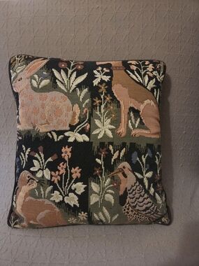 Vintage Robert Allen  Woodland Animal Tapestry Throw Pillow in Black and Pink